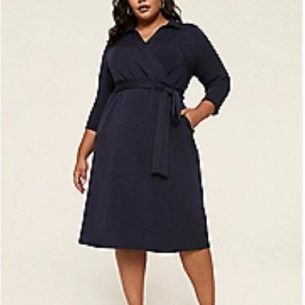Lane Bryant plus size Elegant Journey Faux Wrap Midnight Blue Women's Dress